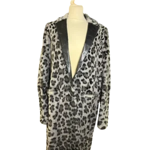 Joseph Snow Leopard Print Fox Fur Long Coat