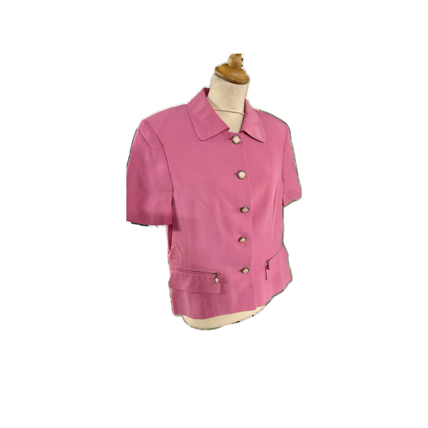 Retro Silk Pink Blouse with Button Detail