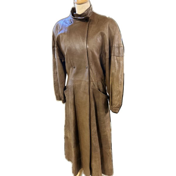 1940's Vintage leather Double Breasted Army Trench - Image 3