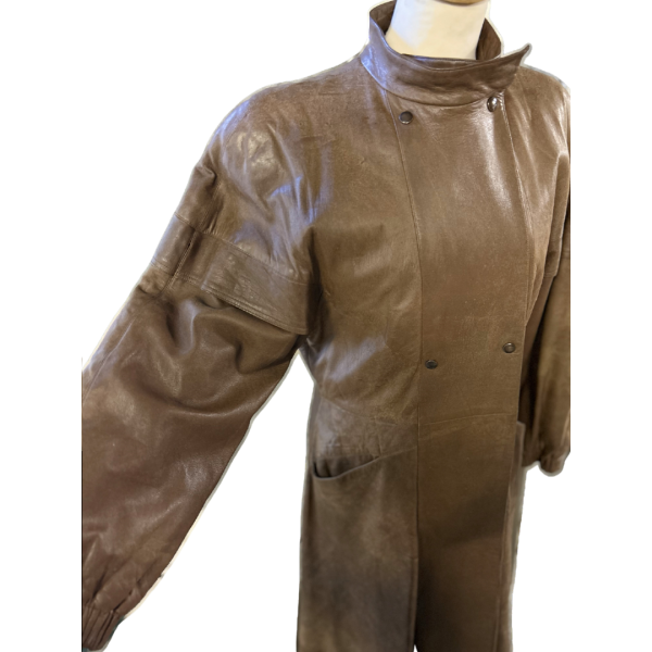 1940's Vintage leather Double Breasted Army Trench - Image 4