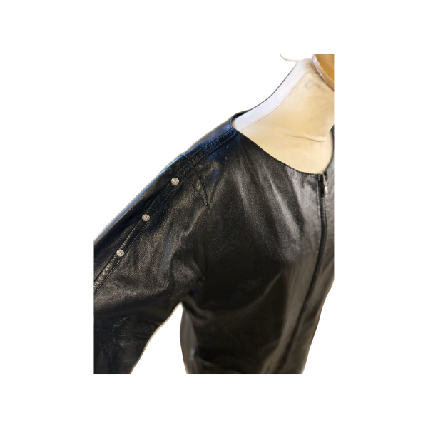 Montana Black Collarless Longline Jacket With Silver Popper Details - Image 6