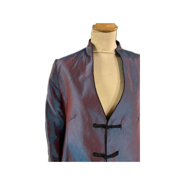 Blue and Purple Wash Mandarin Style Taffeta Jacket - Image 3