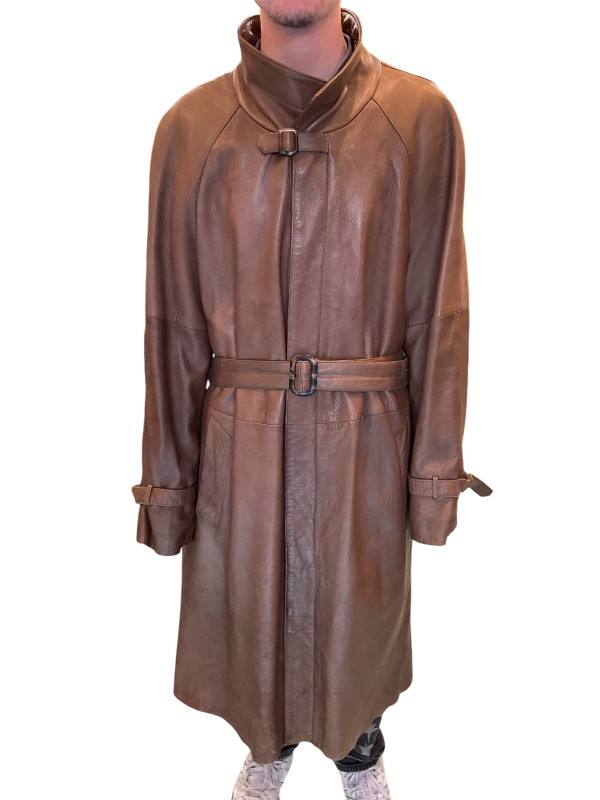 Long Line Heid Leather Brown Trench Coat