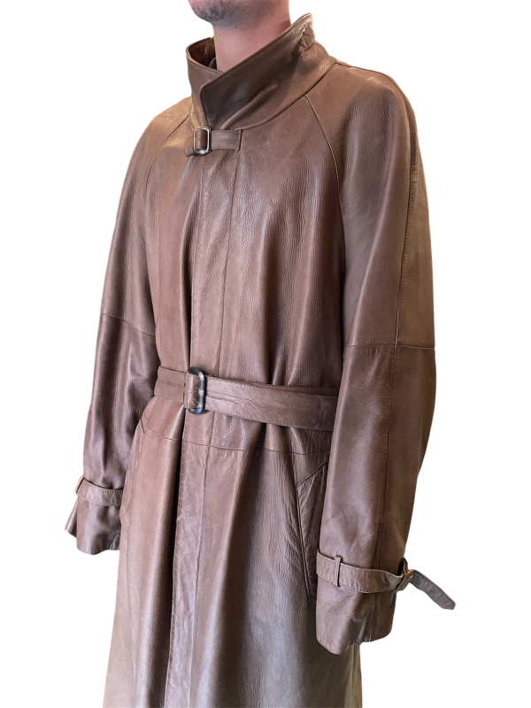 Long Line Heid Leather Brown Trench Coat - Image 3