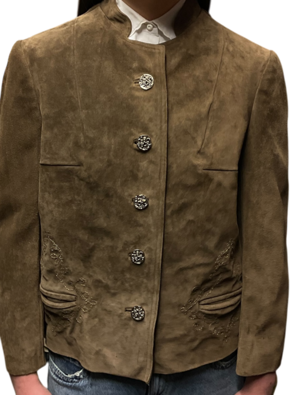 Brown suede jacket with embroidery